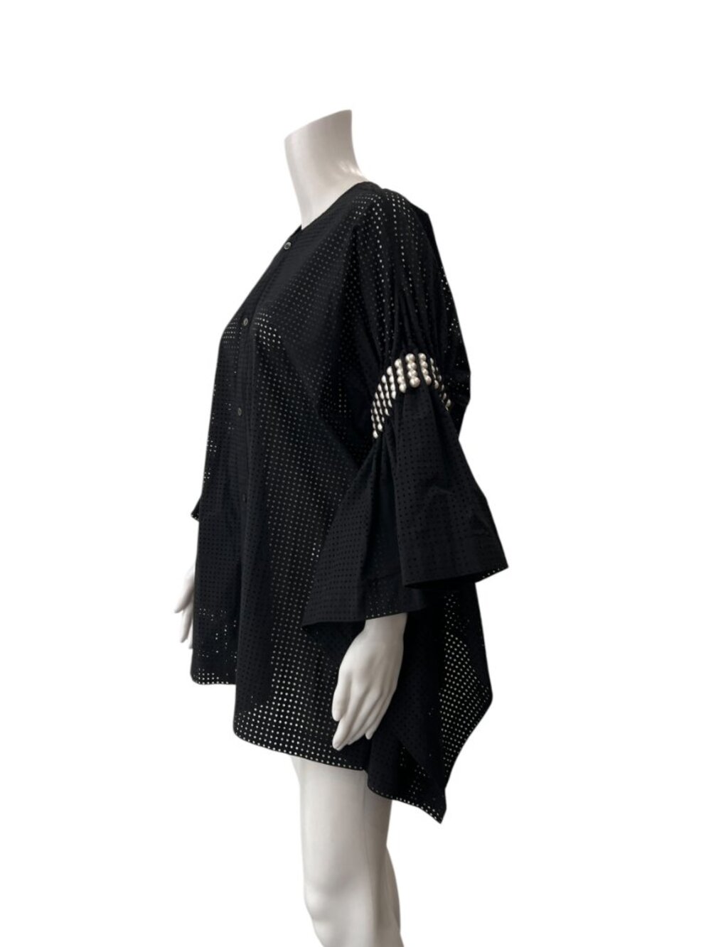 $1936 Junya Watanabe Black Perforated Faux Pearl Embellished Shirt size Medium - Picture 9 of 11